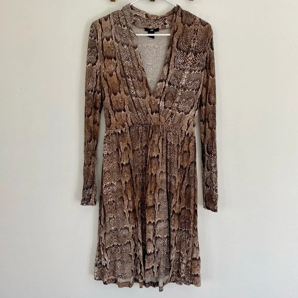 H&M | Dresses | Hm Brown Tan Snake Print Jersey Wrap Dress | Poshmark